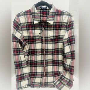 Chaps Men’s Large Zipper Plaid Long Sleeve with 2 Front Pockets